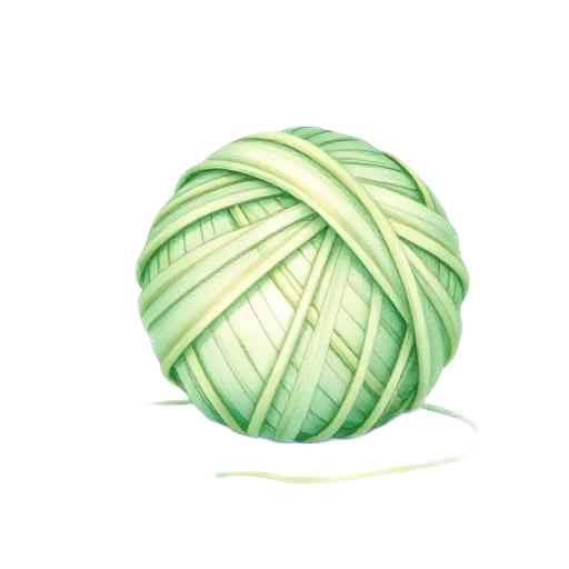 Watercolor illustration of a ball of green yarn with paw prints
